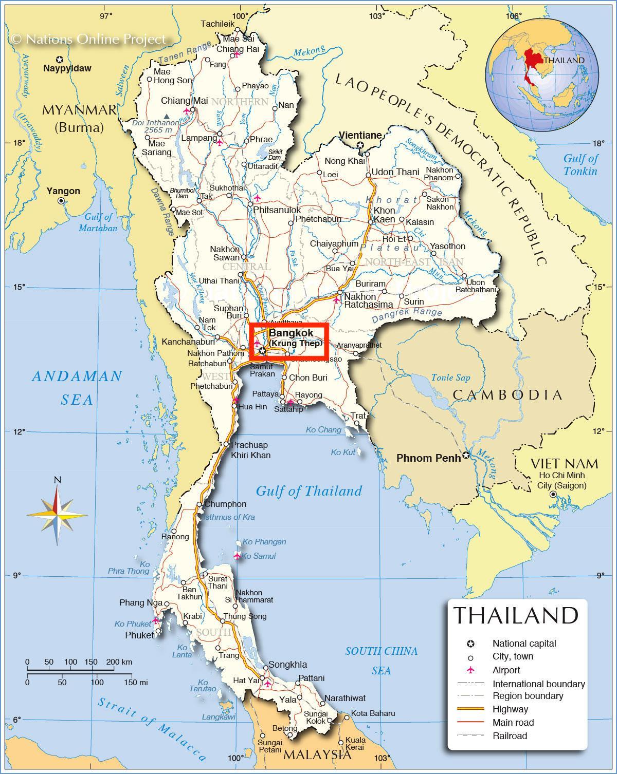 Banguecoque (Krung Thep) no mapa da Tailândia