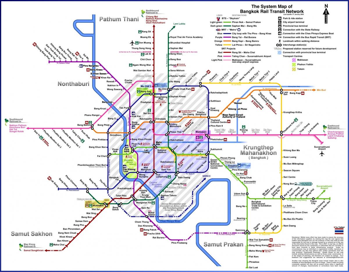 Mapa das estações ferroviárias de Banguecoque (Krung Thep)