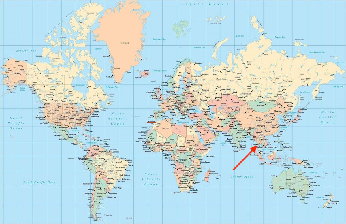Banguecoque (Krung Thep) localização no mapa do mundo