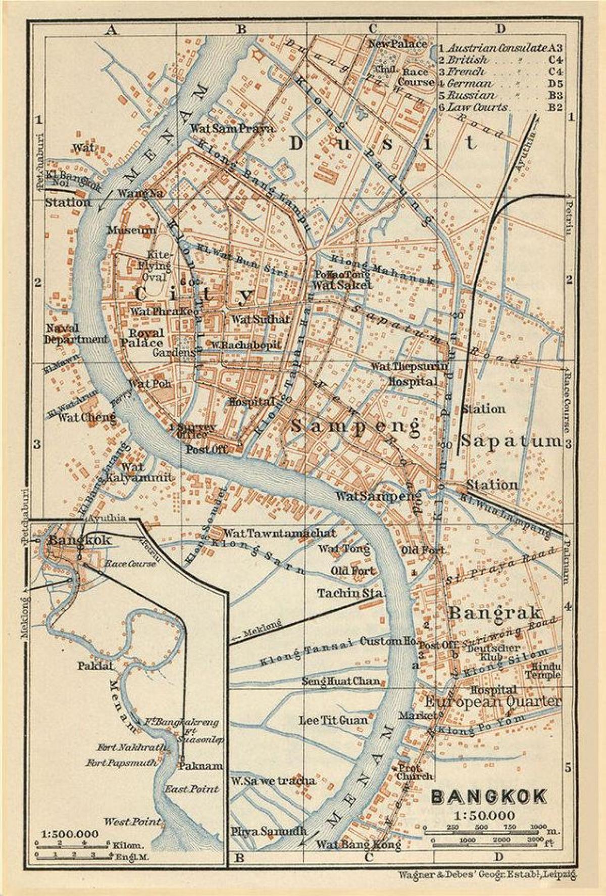 Banguecoque (Krung Thep) mapa antigo